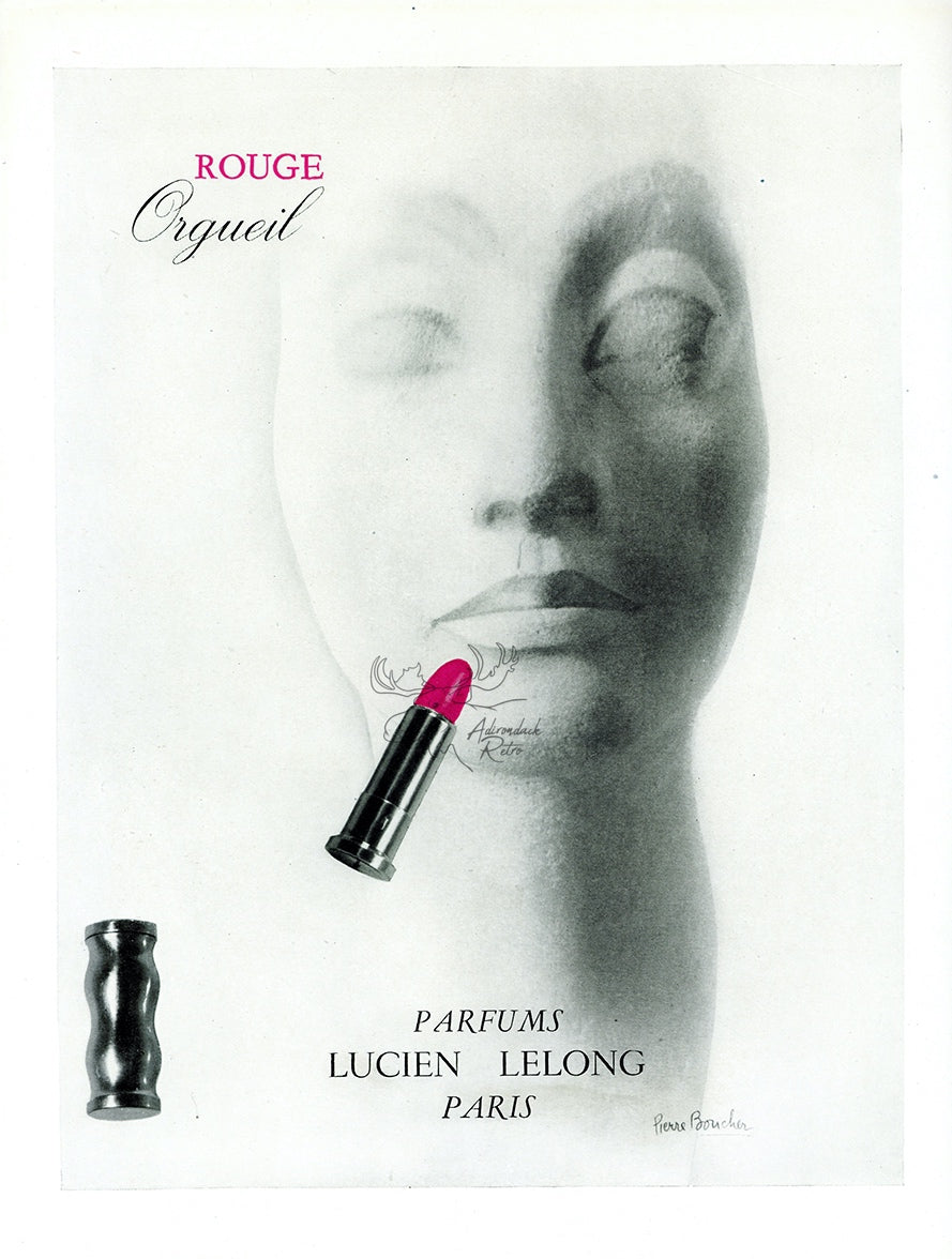 1947 Lucien Lelong Orgueil Lipstick Vintage Cosmetics Ad - Pierre Boucher Illustration