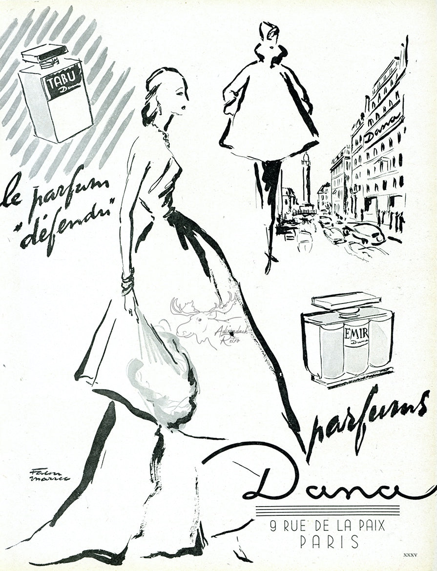 1948 Dana Tabu Perfume Vintage Cosmetics Ad - Facon Marrec Illustration