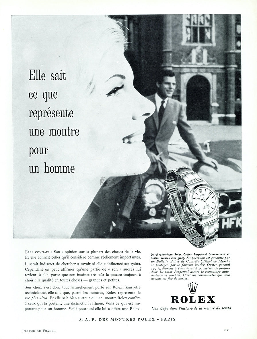 1952 Rolex Oyster Perpetual Watch Vintage French Print Ad