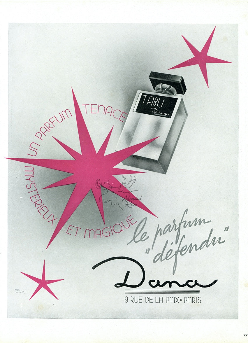 1947 Dana Tabu Perfume Vintage Cosmetics French Ad - Facon Marrec Illustration