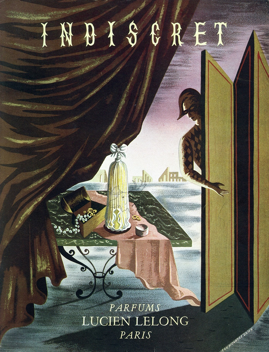 1947 Lucien Lelong Indiscret Vintage Perfume Ad - Jean Picart Le Doux Illustration