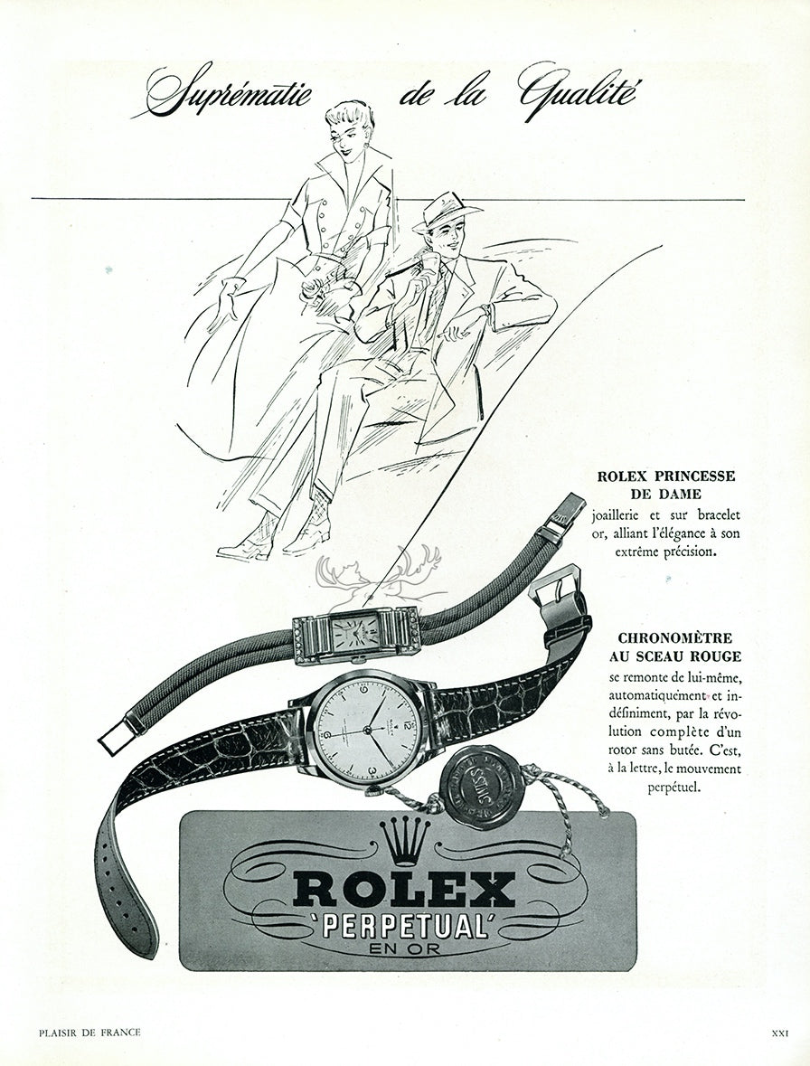 1951 Rolex Perpetual Watch Vintage French Print Ad