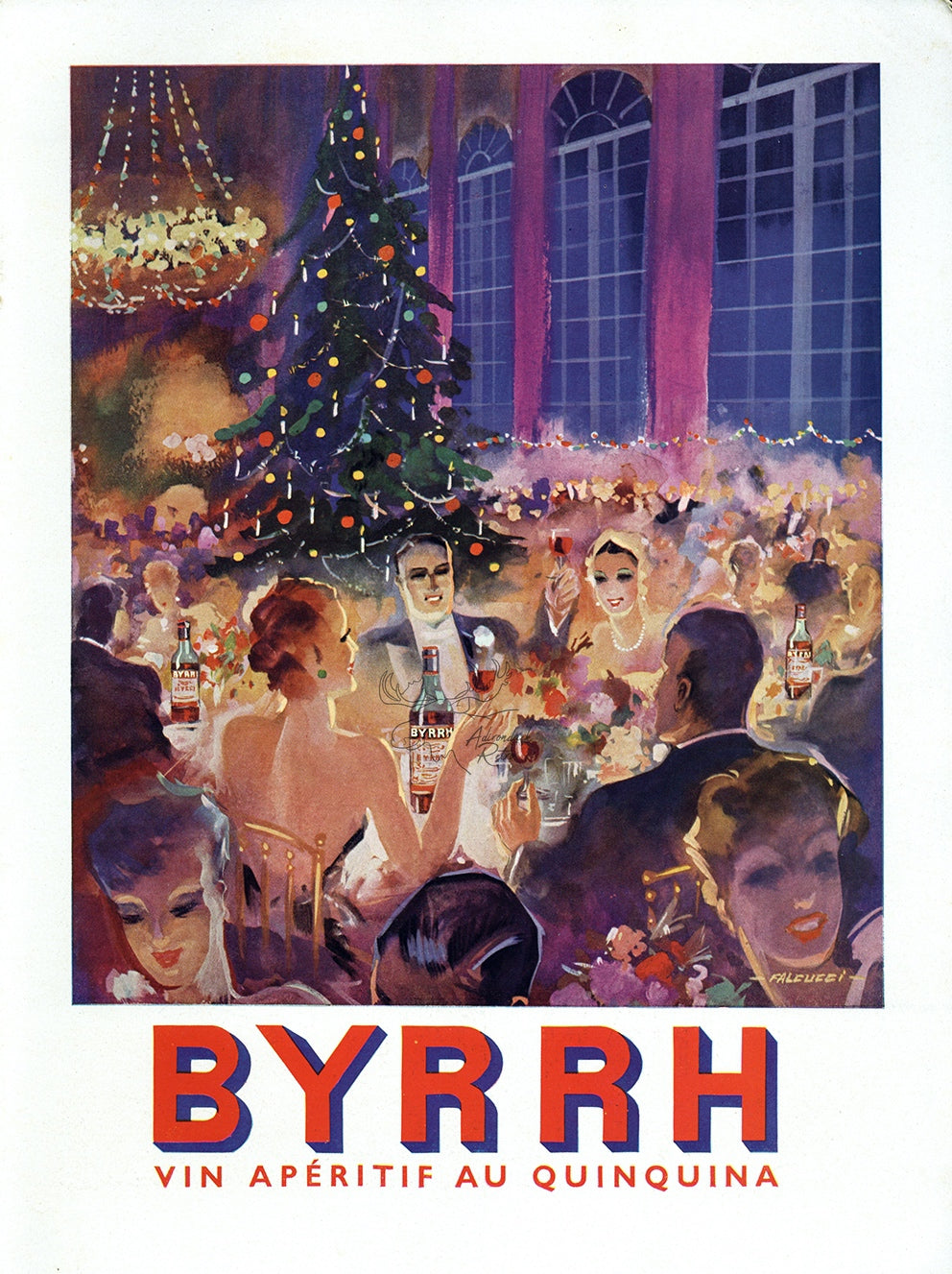 1954 Byrrh Aperitif Vintage Liquor Print Ad - Robert Falcucci Christmas Party Art