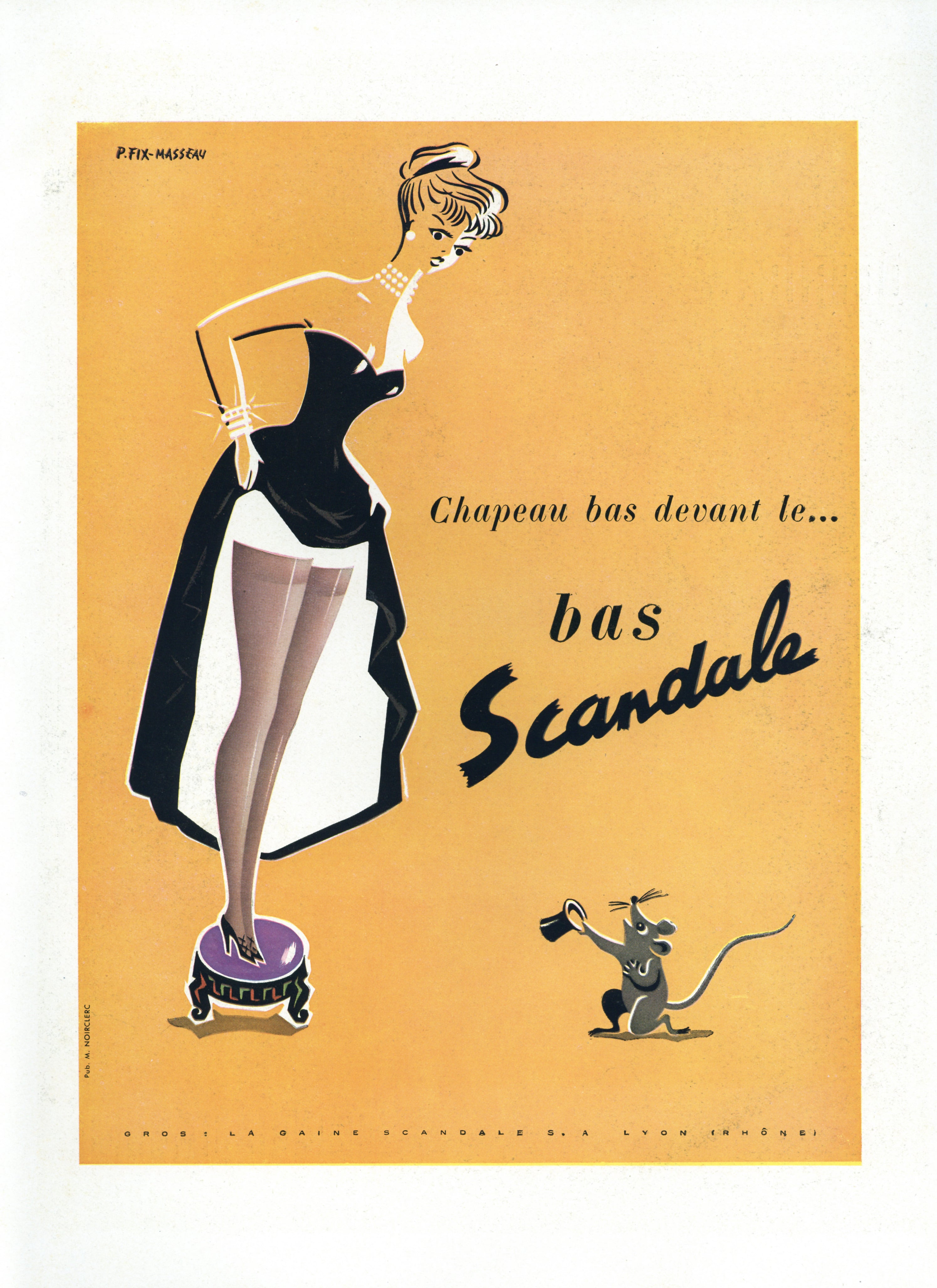 1951 Scandale Stockings Vintage Print Ad - Pierre Fix Masseau Illustration