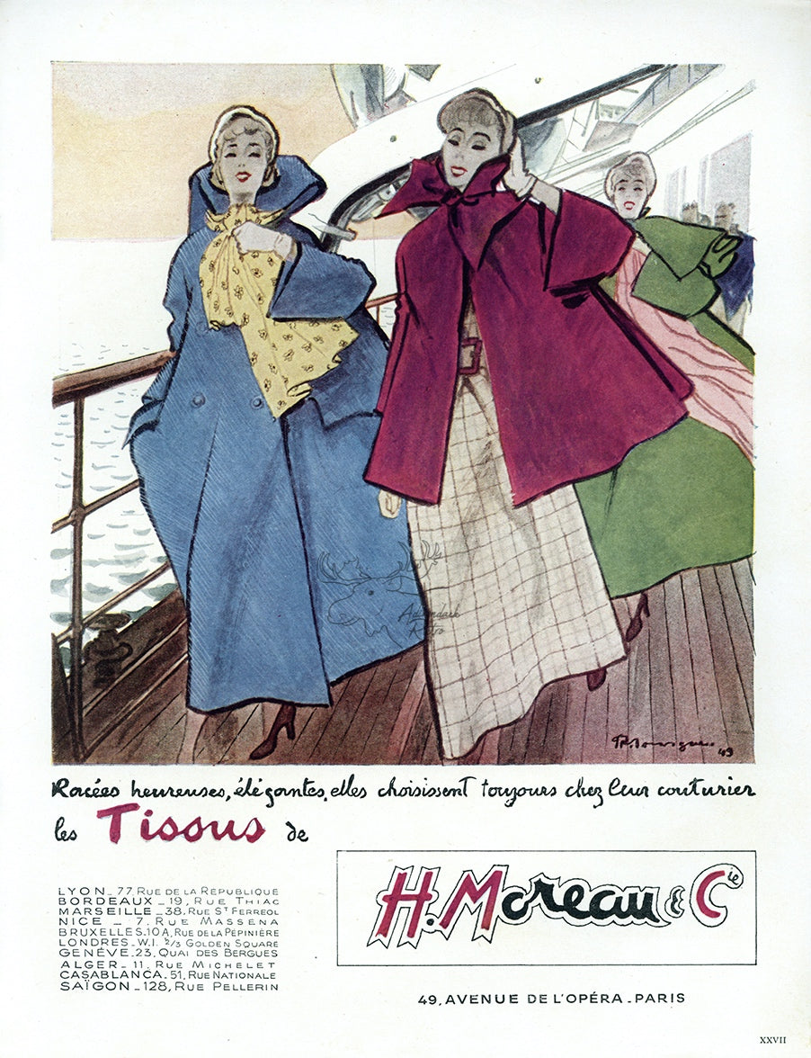 1949 H. Moreau &amp; Cie Vintage French Print Ad - Pierre Mourgue Illustration