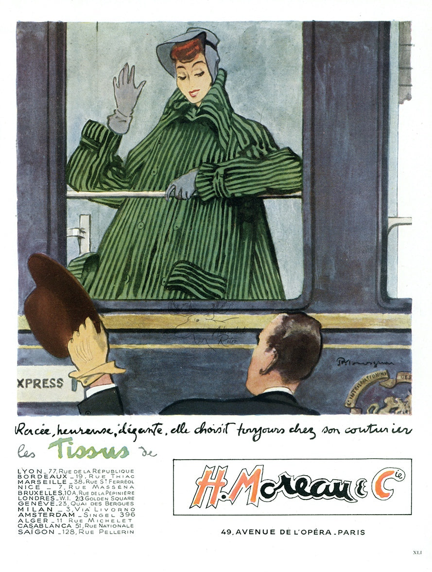 1948 H. Moreau &amp; Cie Vintage French Print Ad - Pierre Mourgue Illustration