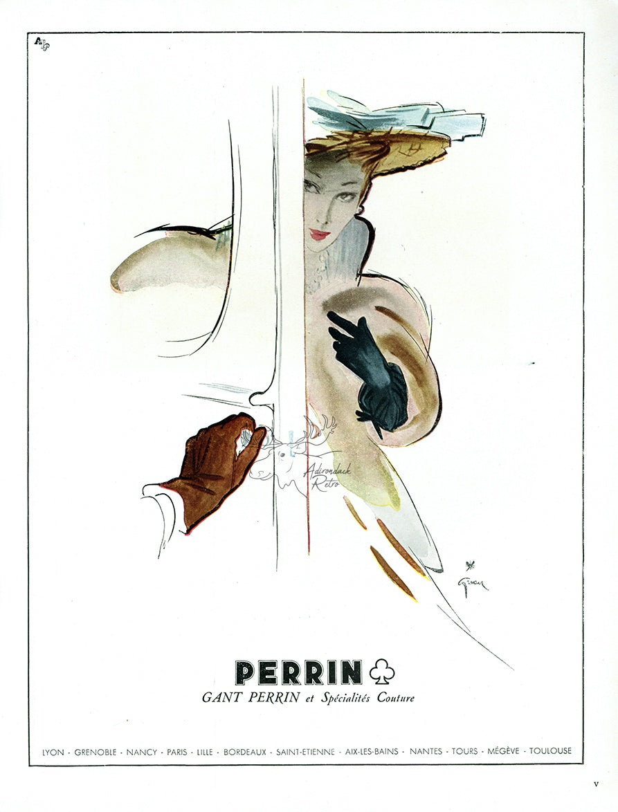 1945 Gant Perrin Gloves Vintage Print Ad - Rene Gruau Illustration