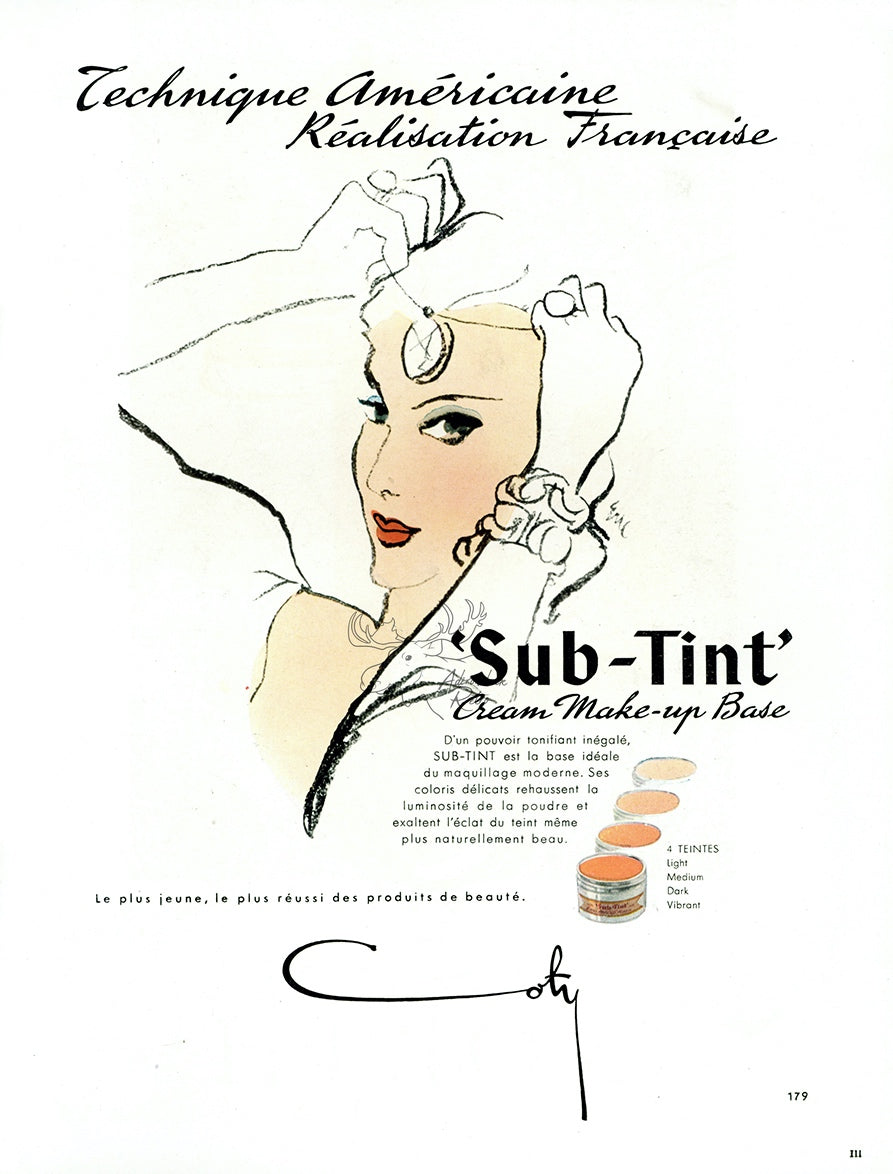 1947 Coty Sub Tint Cosmetics Vintage Print Ad - Carl Erickson Illustration