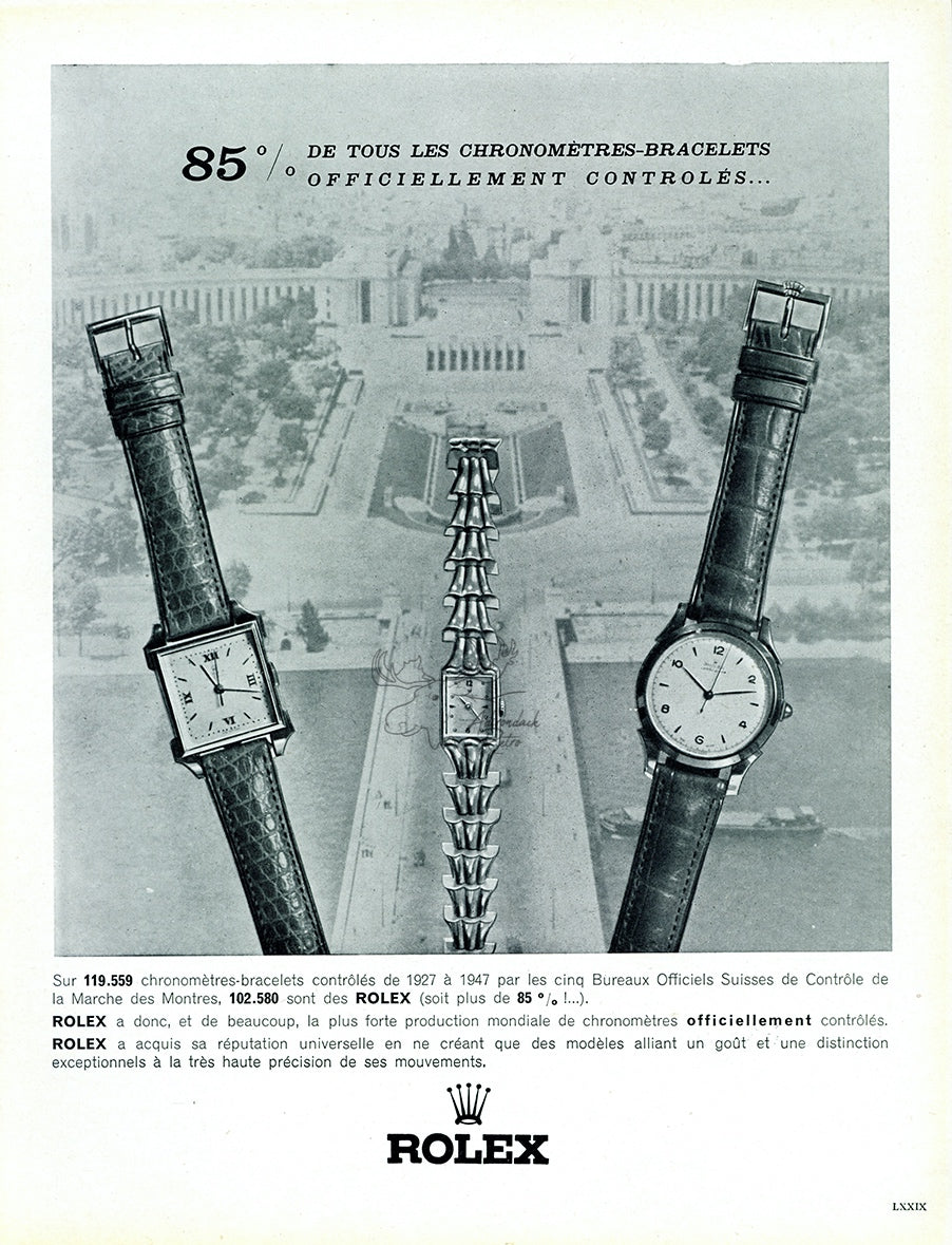 1948 Rolex Watch Vintage French Print Ad