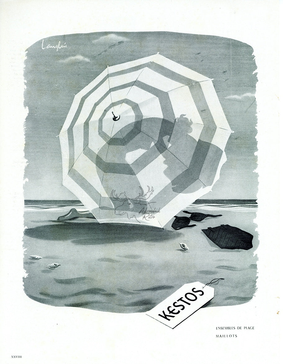1949 Kestos Beachwear Vintage French Print Ad - J. Langlais Illustration