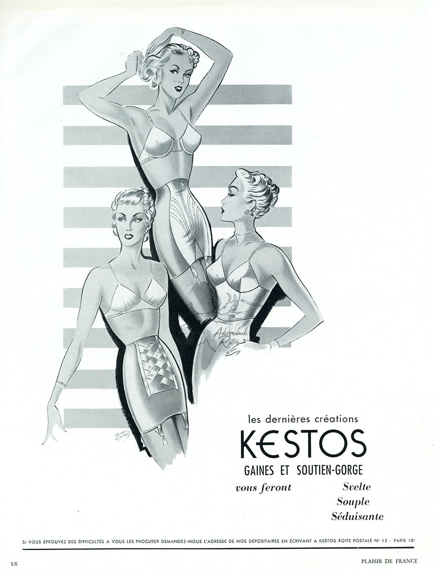 1952 Kestos Lingerie Vintage French Print Ad - Henri Mercier Illustration