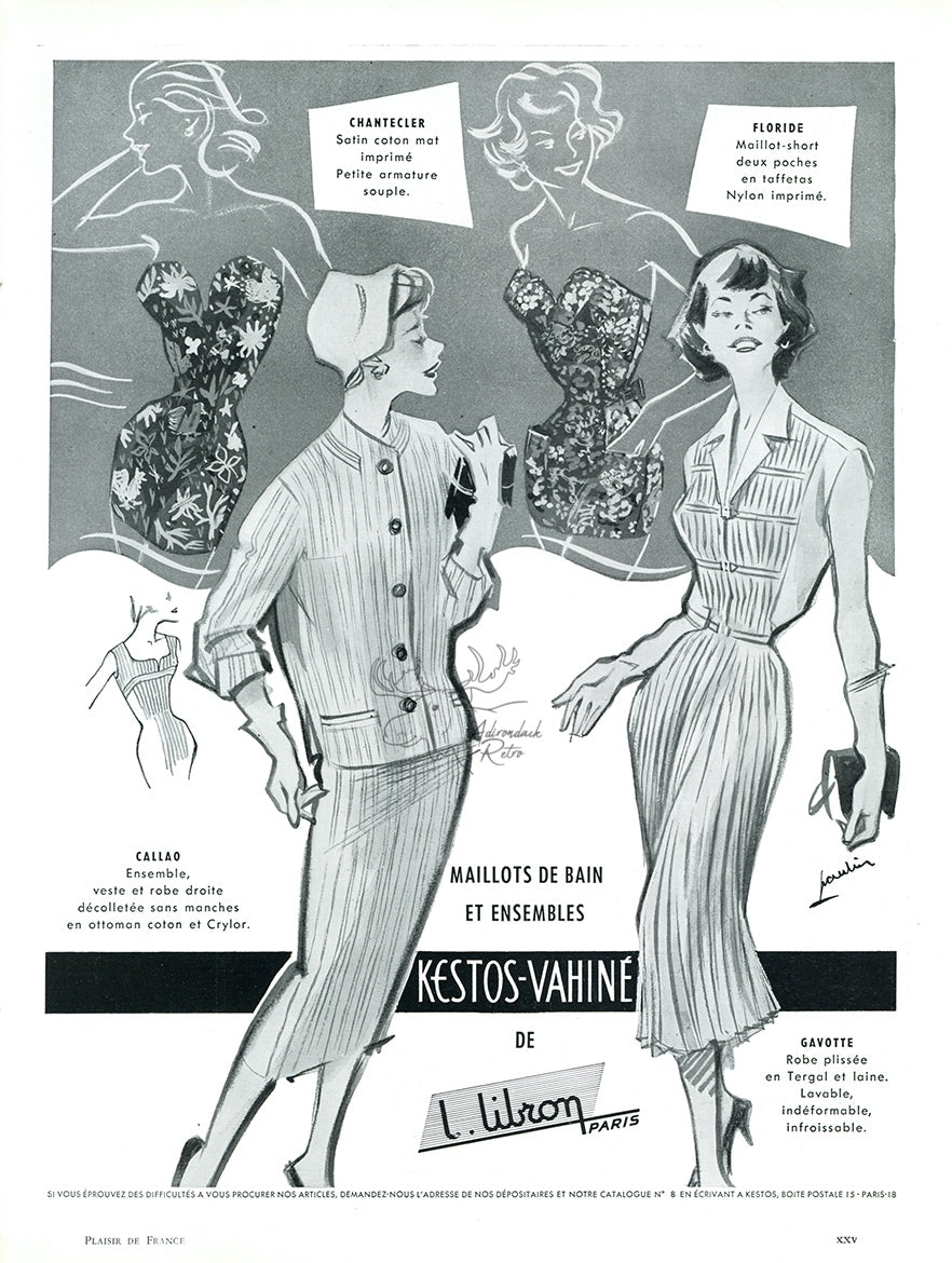 1957 Kestos Vahine Clothing Vintage French Print Ad - Maurice Paulin Illustration