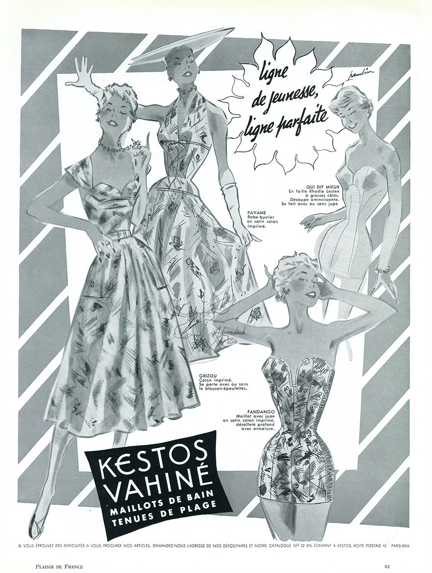 1955 Kestos Vahine Swimwear Vintage French Print Ad - Maurice Paulin Illustration