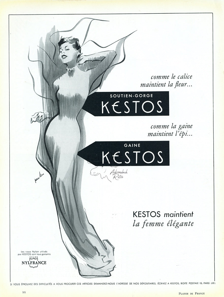 1953 Kestos Lingerie Vintage French Print Ad - Maurice Paulin Illustration
