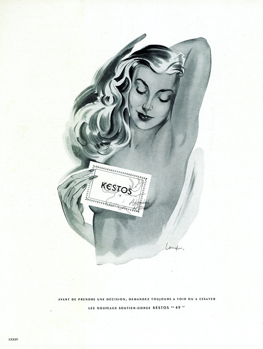1949 Kestos Lingerie Vintage Print Ad - J. Langlais Illustration