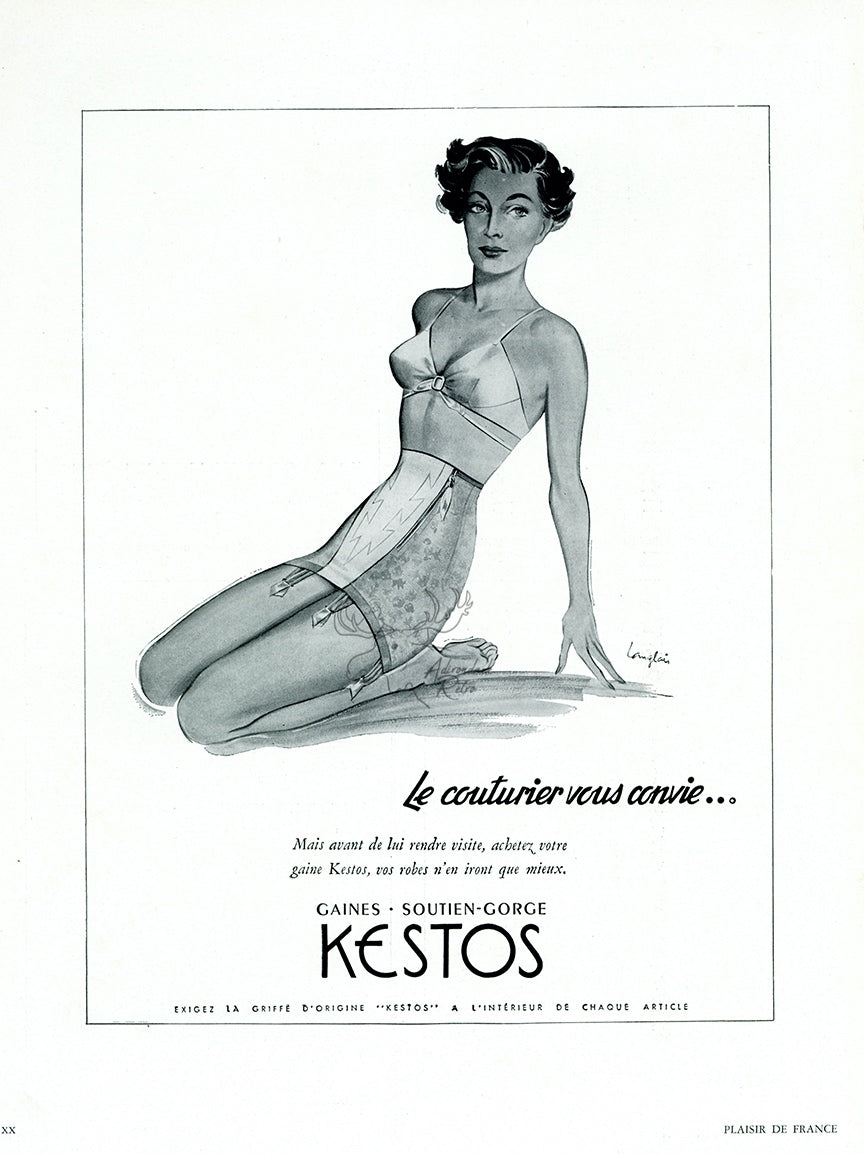 1950 Kestos Lingerie Vintage Print Ad - J. Langlais Illustration