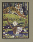 1921 The Tiger And The Traveler Tipped-In Color Book Plate - Paul Bransom Antique Print