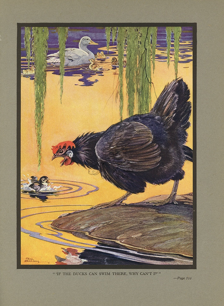 1921 The Chicken&#39;s Mistake Tipped-In Color Book Plate - Paul Bransom Antique Print