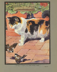 1921 The Cat And The Sparrows Tipped-In Color Book Plate - Paul Bransom Antique Print