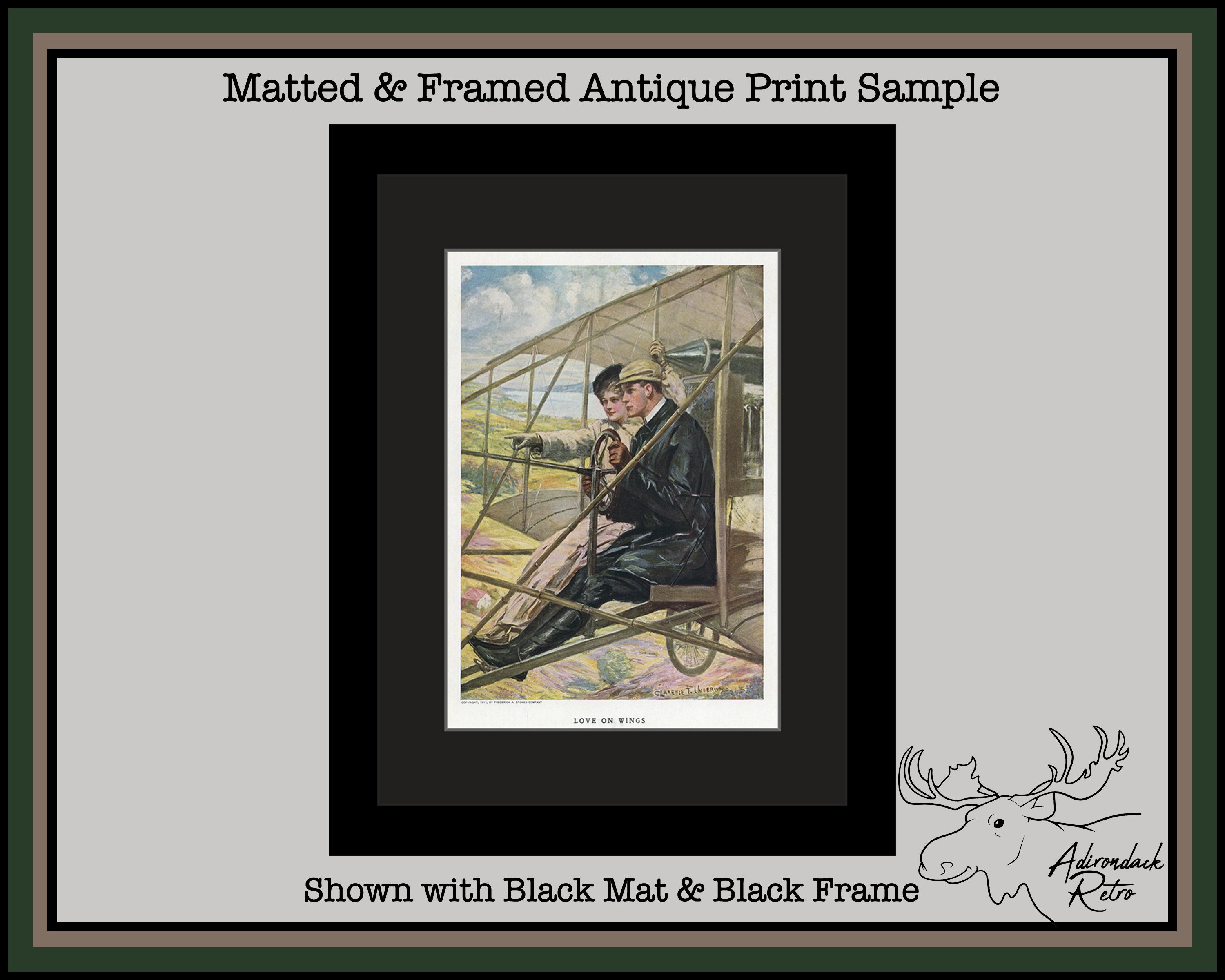 Adirondack Retro Matted & Framed Antique Print Sample with Black Mat