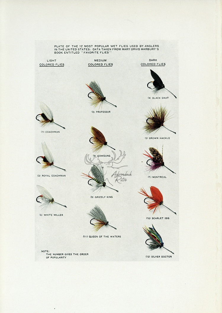 1914 12 Popular Wet Flies - H.H. Leonard Antique Fishing Print