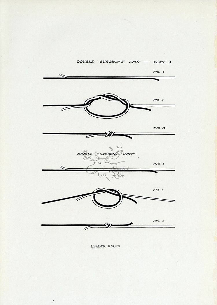 1914 Single And Double Surgeon&#39;s Knots - H.H. Leonard Antique Fishing Print
