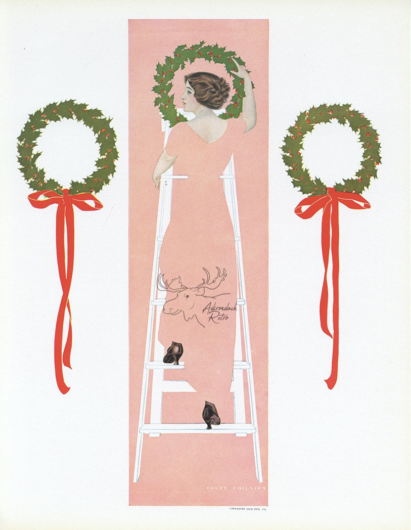 1912 Coles Phillips Fadeaway Girl Antique Print -  Hanging The Wreath