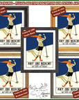 a set of four framed pictures of a woman on skis