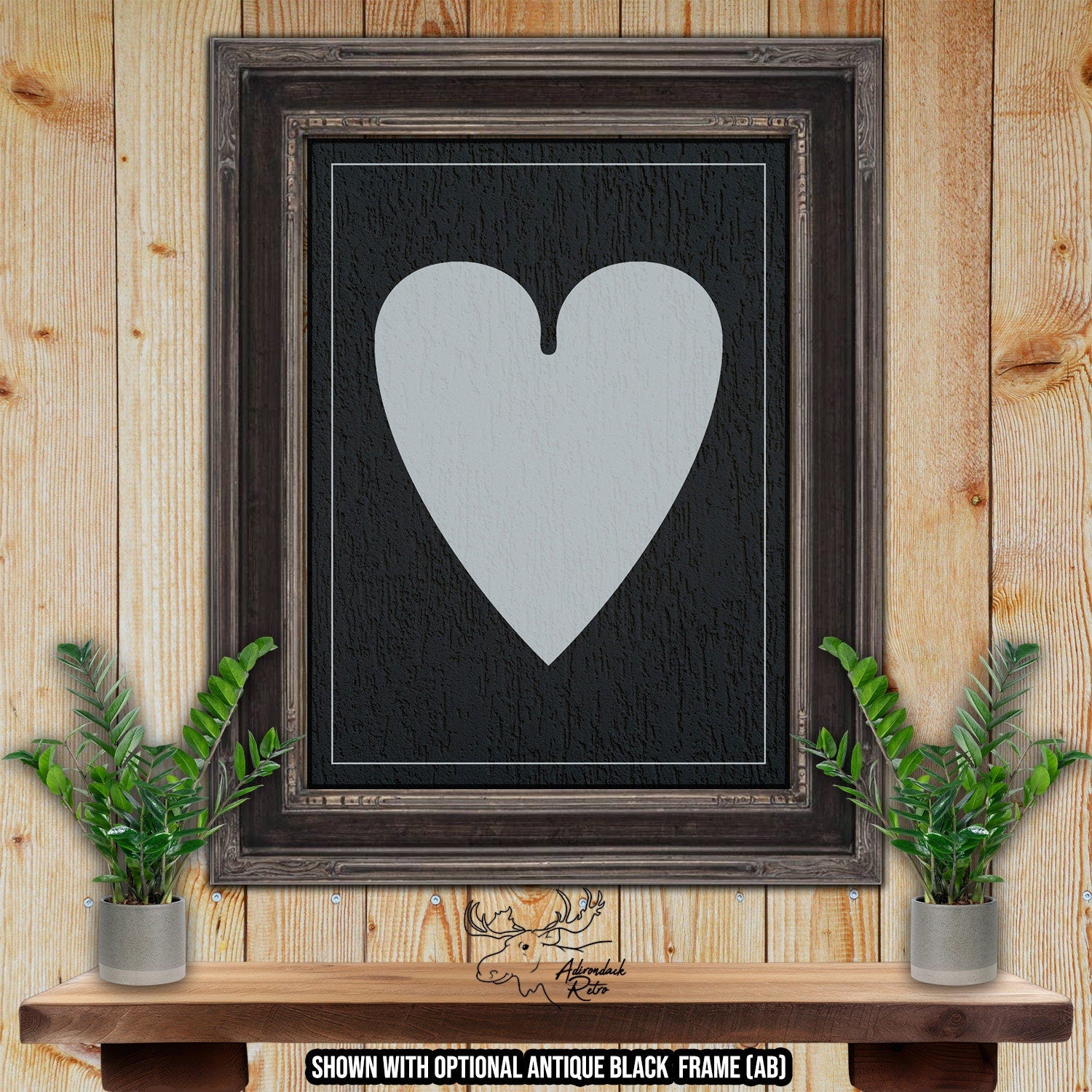 Hearts Playing Card Suit - Black & Silver Fine Art Print at Adirondack Retro