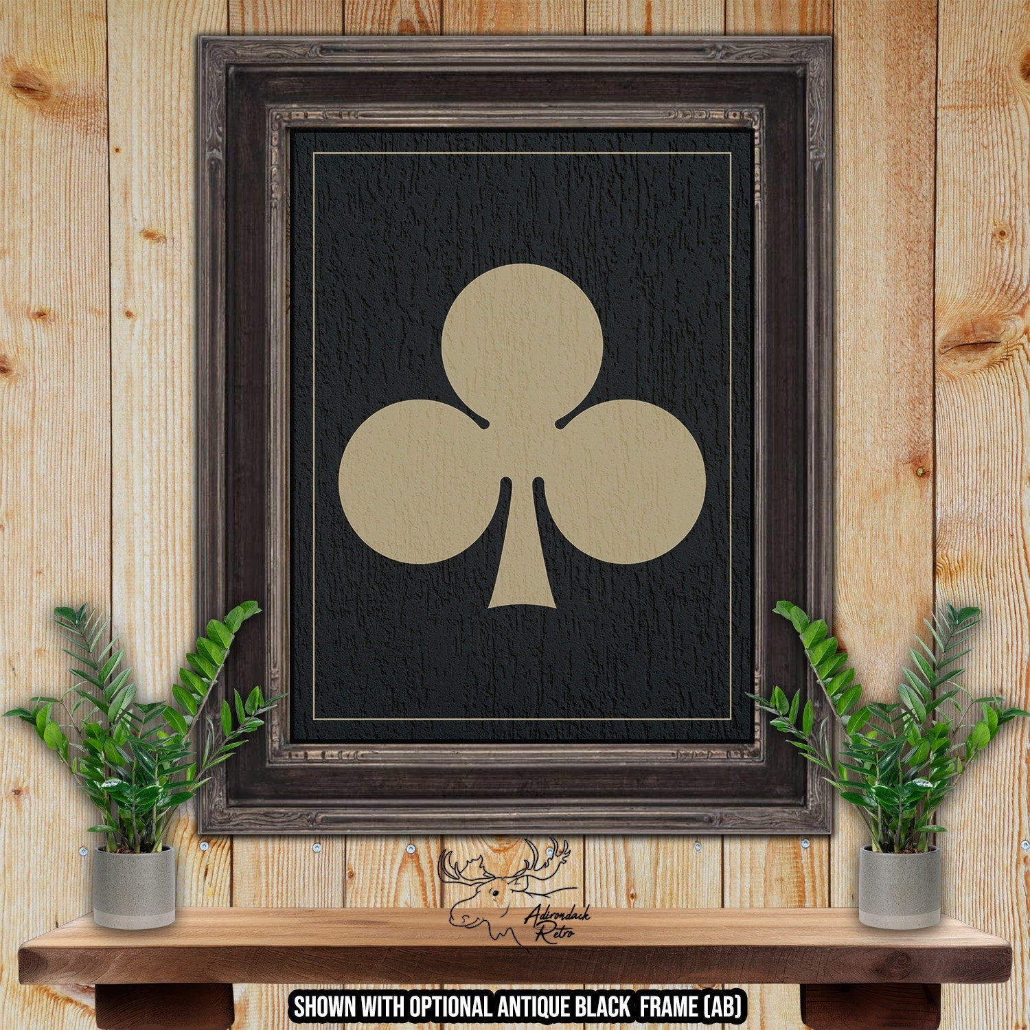 Clubs Playing Card Suit - Black & Tan Fine Art Print at Adirondack Retro