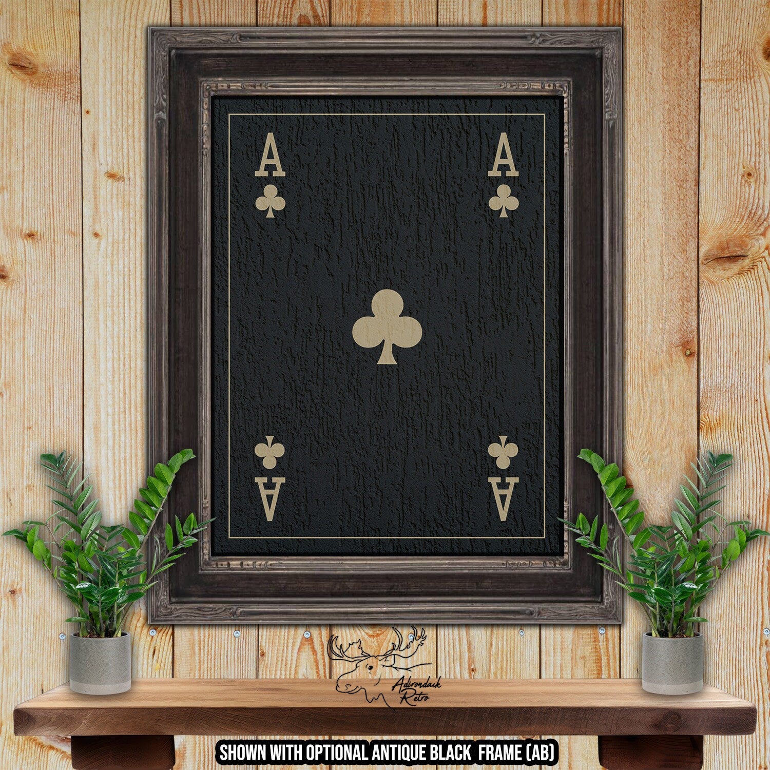 Ace of Clubs Playing Card - Black & Tan Fine Art Print at Adirondack Retro