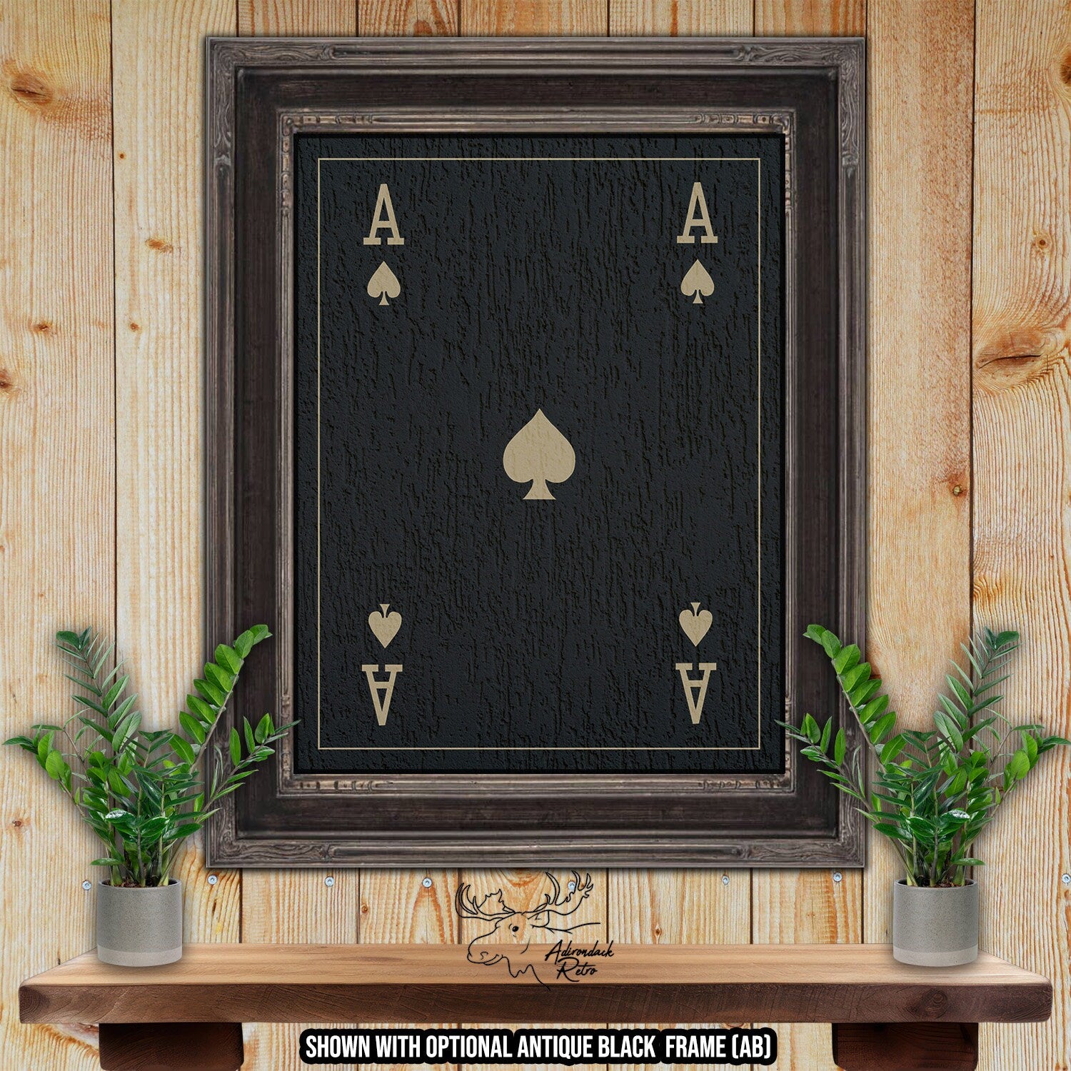 Ace of Spades Playing Card Print- Black & Tan Fine Art Print at Adirondack Retro