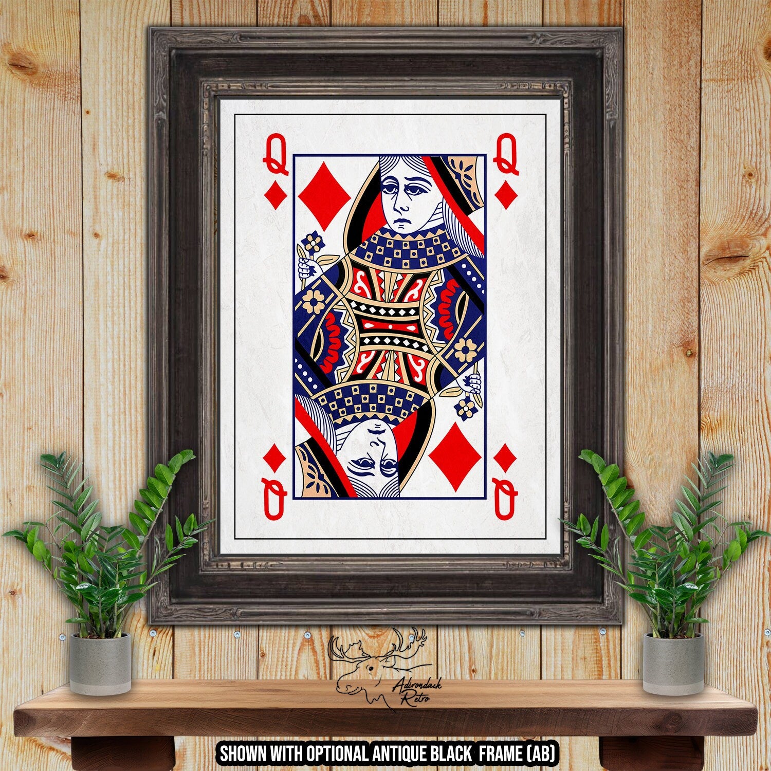 Queen of Diamonds Fine Art Poker Print - Playing Card Poster at Adirondack Retro