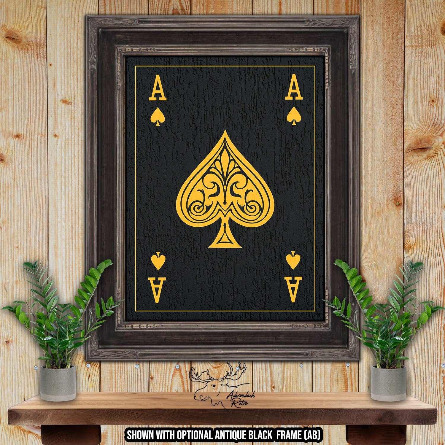 Ace of Spades Playing Card Fine Art Print - Black and Gold Death Card Poster Art at Adirondack Retro