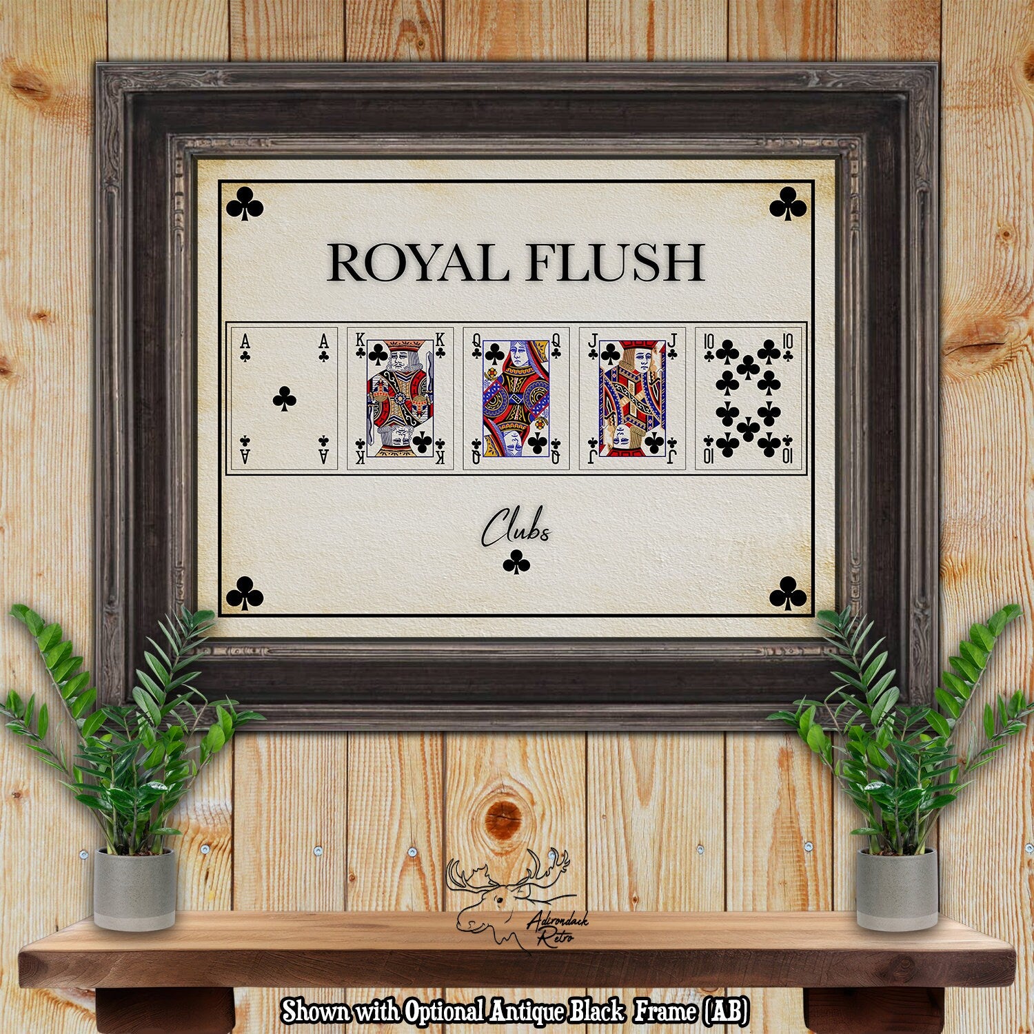 Clubs Royal Flush Poker Hand Art Print at Adirondack Retro