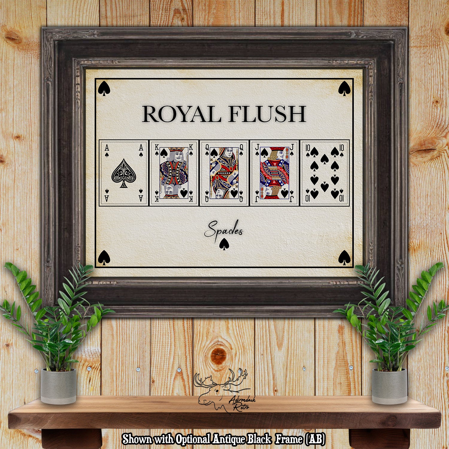 Spades Royal Flush Poker Hand Art Print - Playing Card Posters at Adirondack Retro