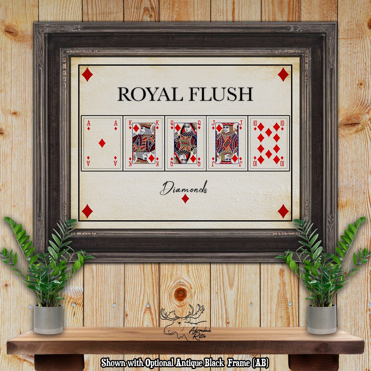 Diamonds Royal Flush Poker Hand Art Print - Playing Card Posters at Adirondack Retro