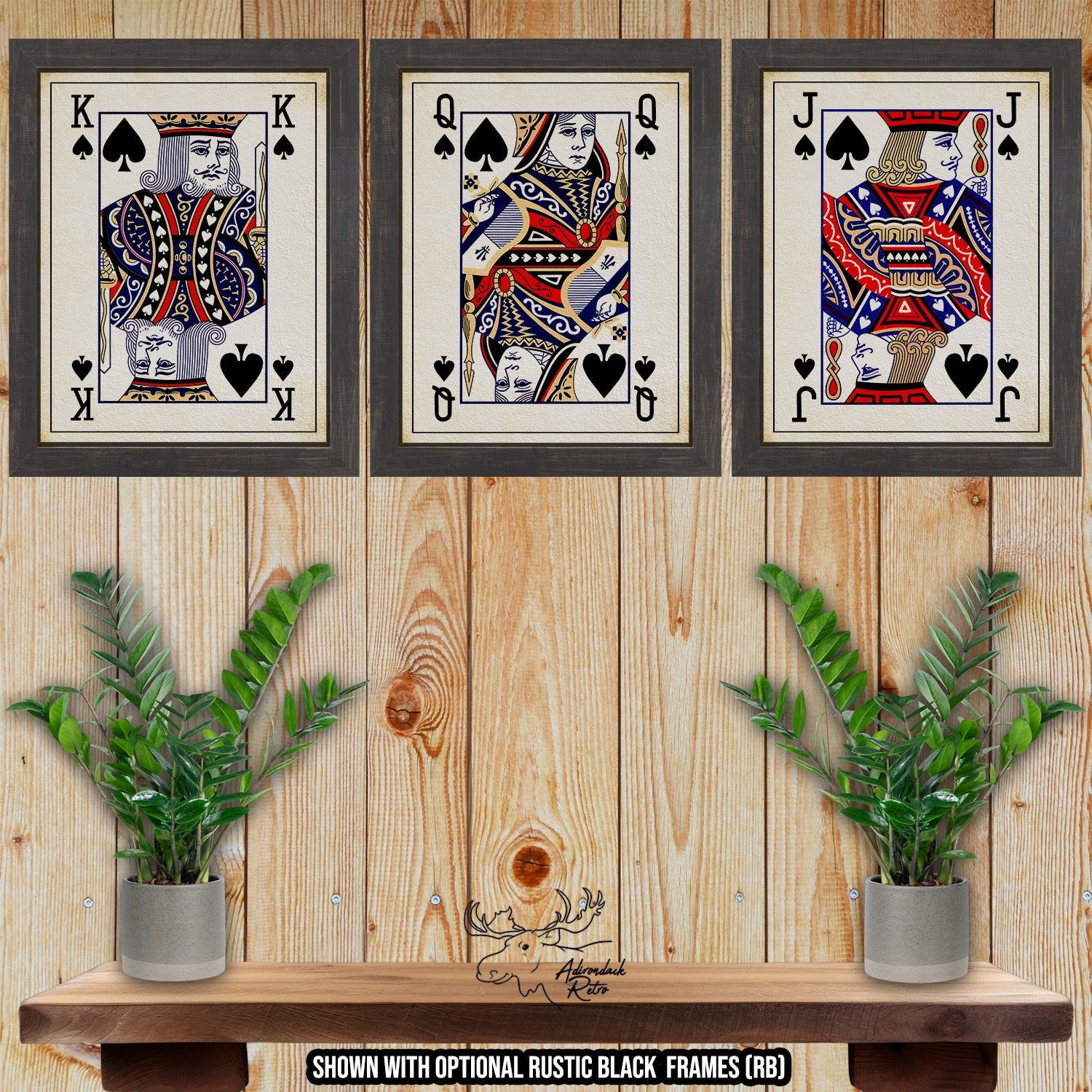 King Queen Jack of Spades Poker Print Set - Spades Court Cards at Adirondack Retro