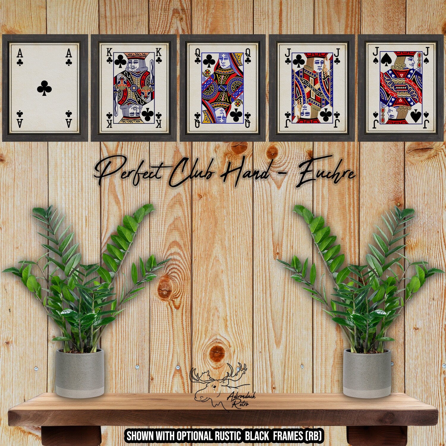 Euchre Playing Card Prints - Perfect Clubs Hand Playing Card Posters at Adirondack Retro