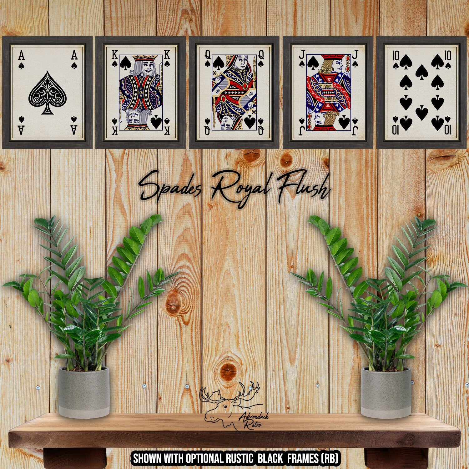 Spades Royal Flush Poker Card Prints - Honor Cards at Adirondack Retro