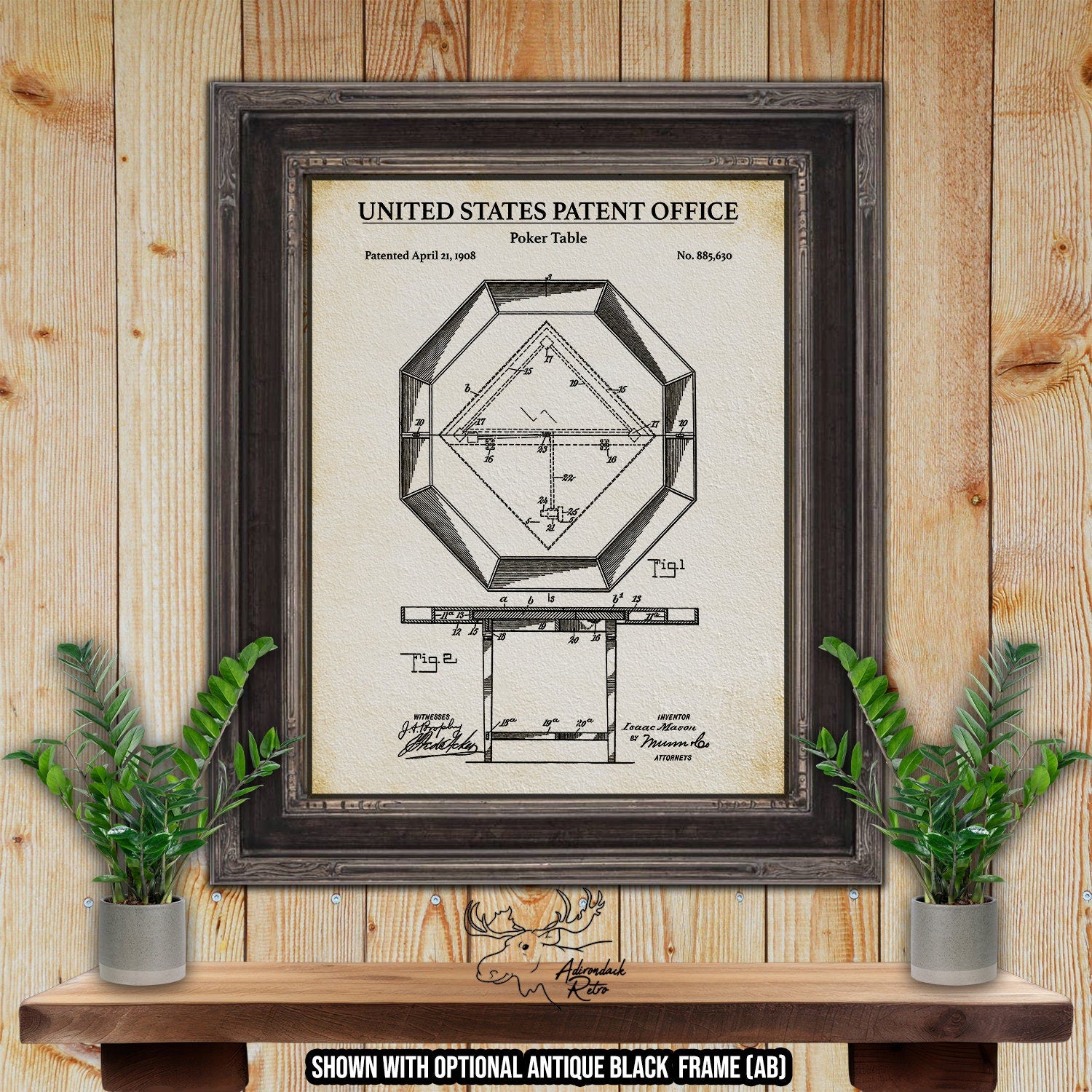 Poker Table Patent Print - Historic 1908 Poker Invention at Adirondack Retro