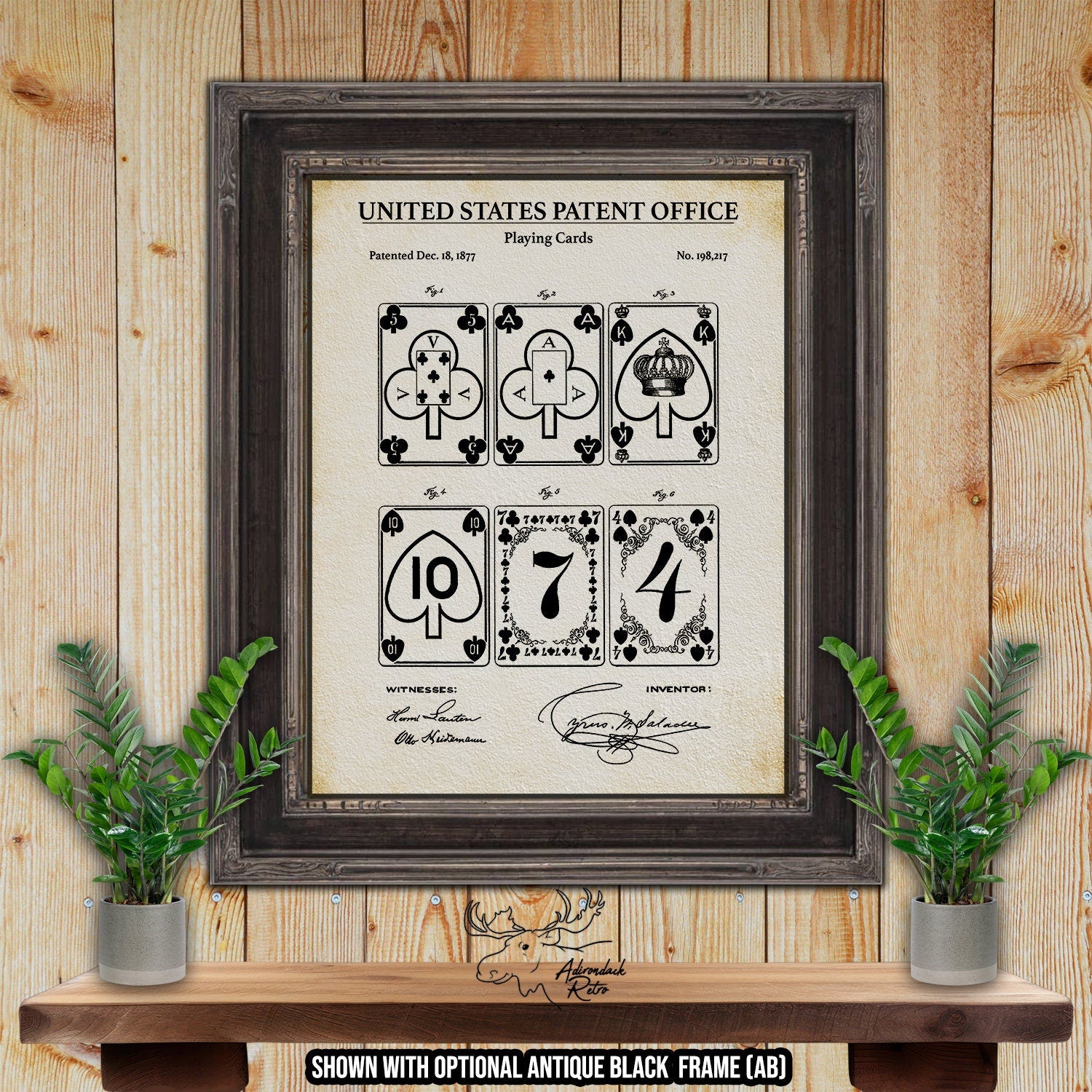 Playing Cards Patent Print - Historic 1877 Poker Invention at Adirondack Retro