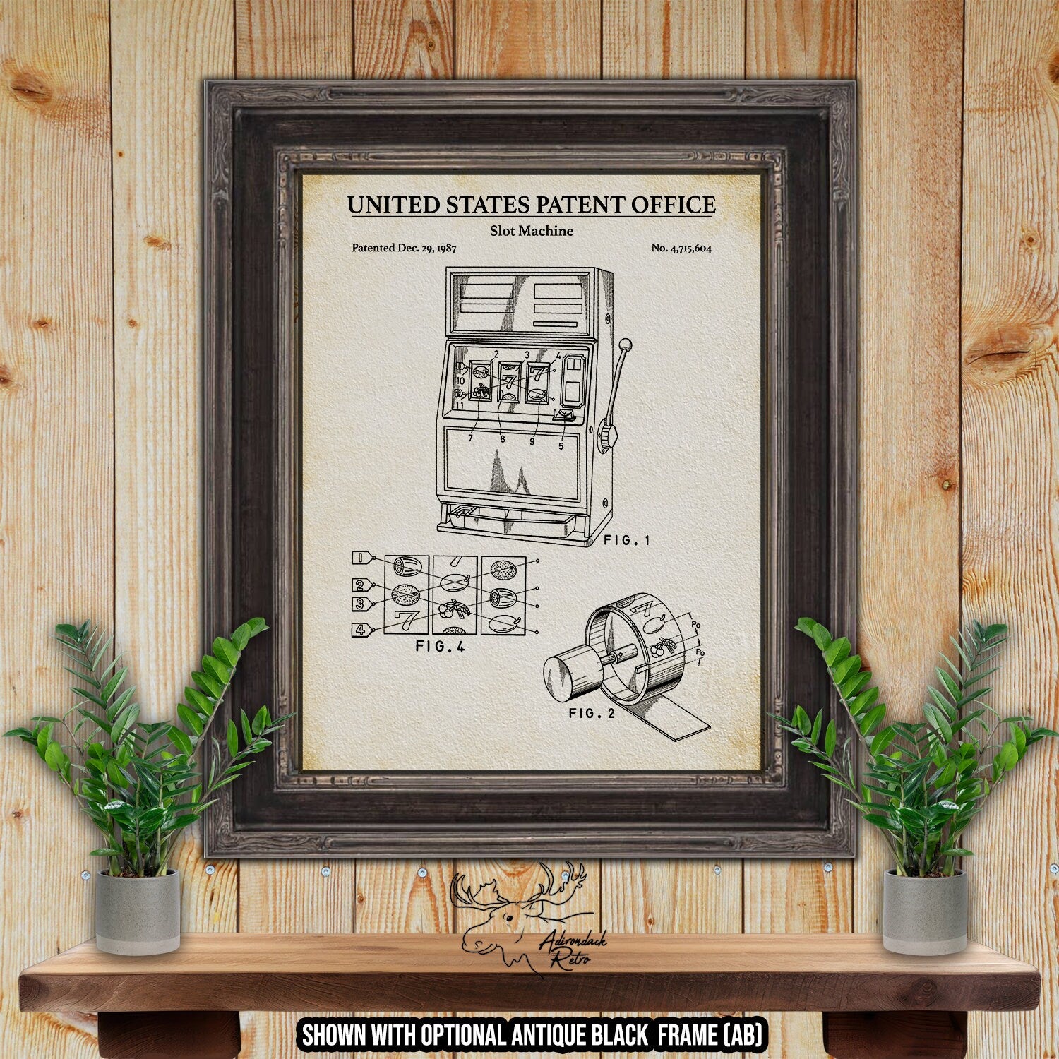 Slot Machine Patent Print - Historic 1987 Gambling Invention at Adirondack Retro
