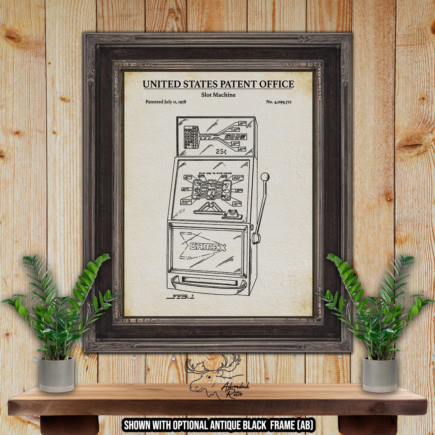 Slot Machine Patent Print - Historic 1978 Gambling Invention at Adirondack Retro