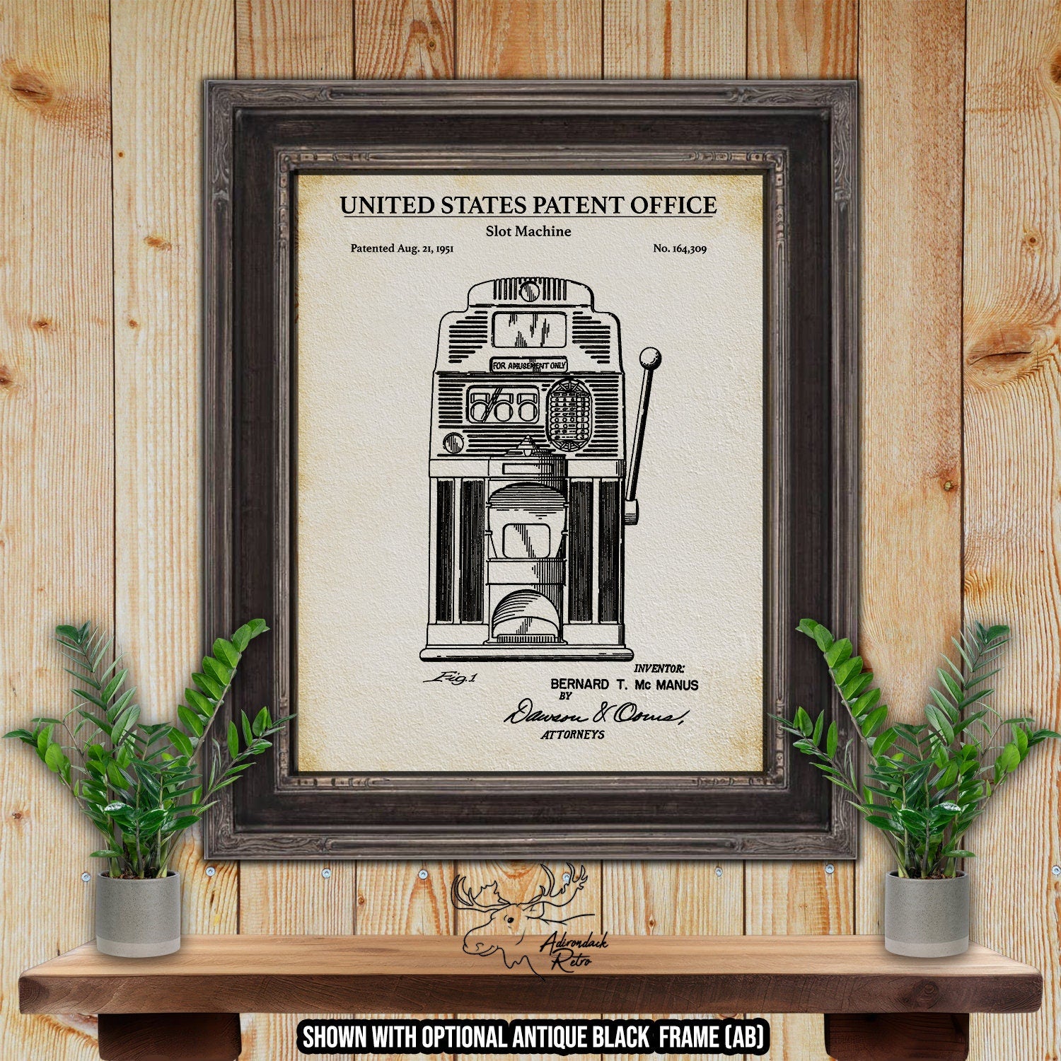Slot Machine Patent Print - Historic 1951 Gaming Machine Invention ar Adirondack Retro
