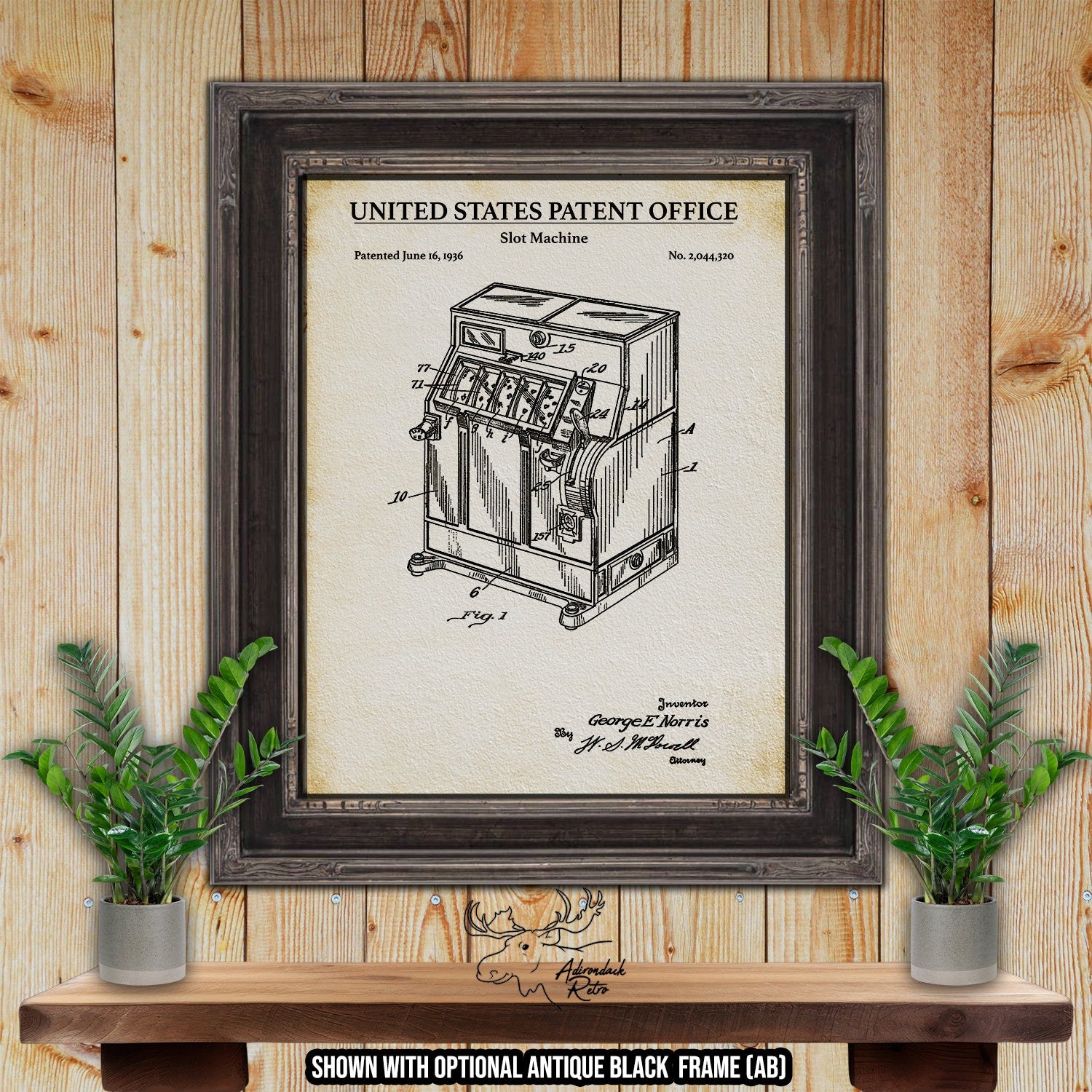 Slot Machine Patent Print - Historic 1936 Gaming Machine Invention at Adirondack Retro