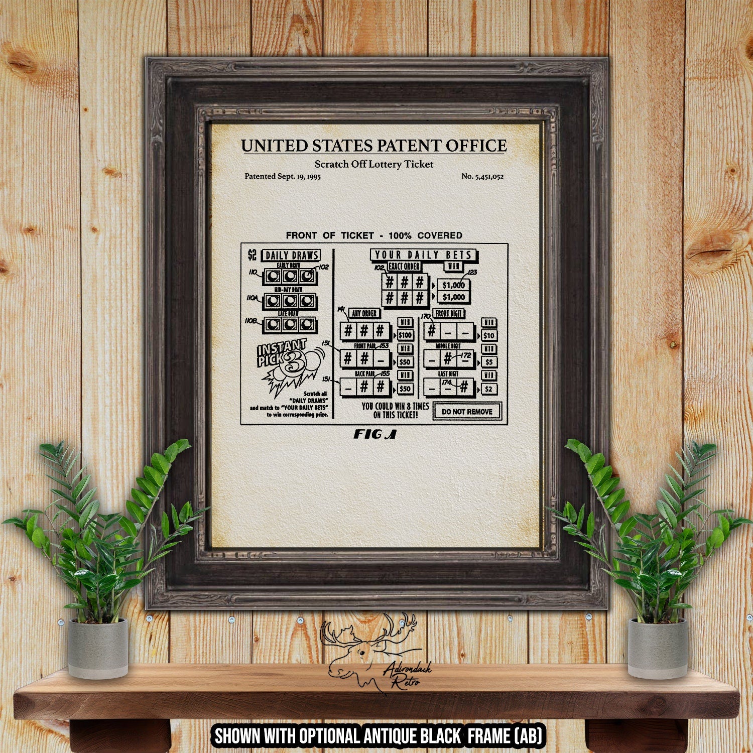 Scratch Off Lottery Ticket Patent Print - Historic Lottery Invention at Adirondack Retro