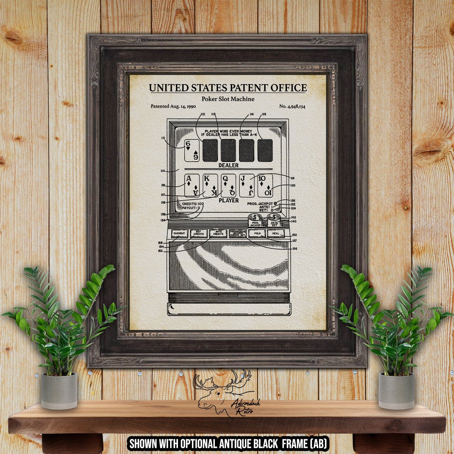 Poker Slot Machine Patent Print - Historic Gaming Machine Invention at Adirondack Retro
