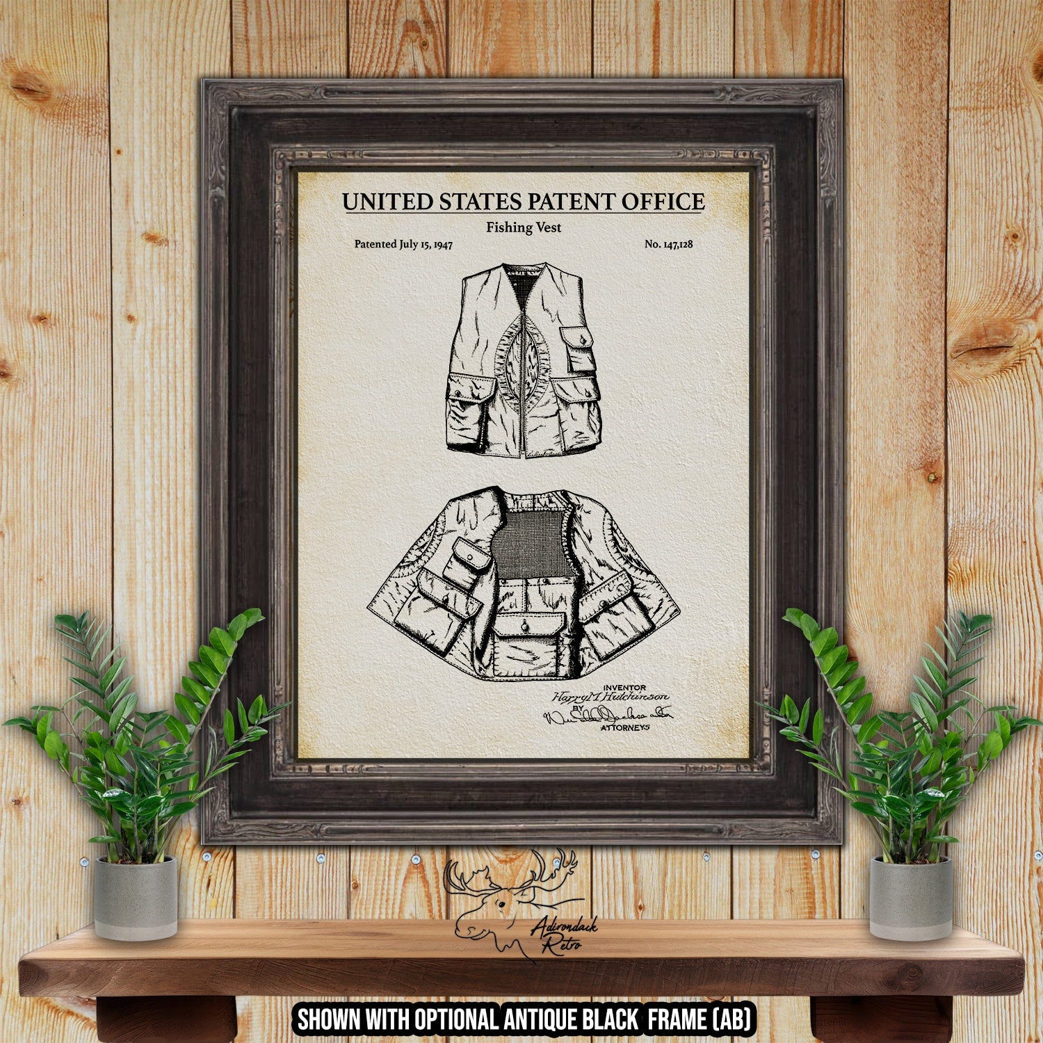 Fishing Vest Patent Print - 1947 Fishing Invention at Adirondack Retro