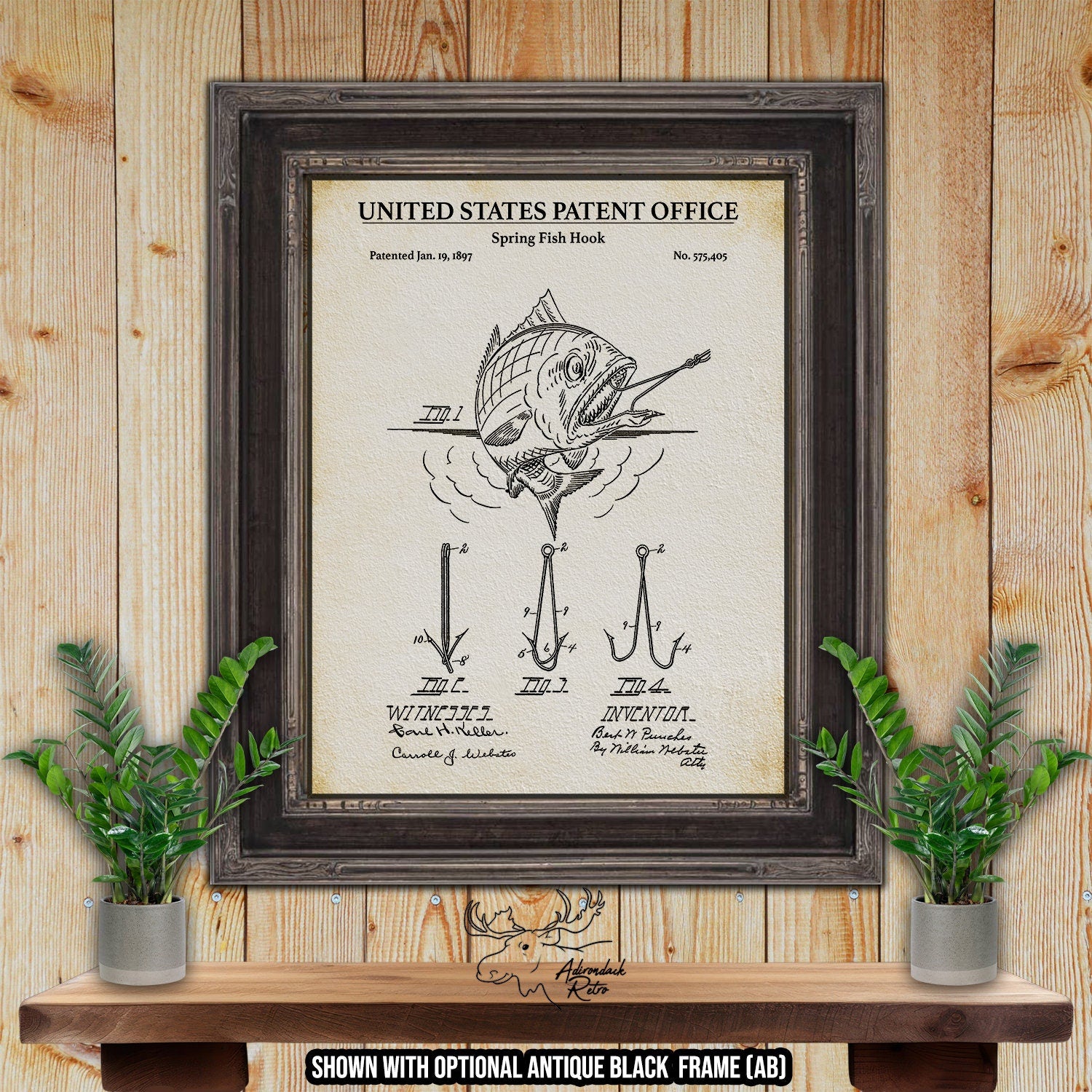 Fish Hook Patent Print - 1897 Fishing Invention at Adirondack Retro